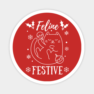 Feline Festive, Funny Christmas Cat Pun, Christmas Pyjama, Family Pyjama Design Magnet